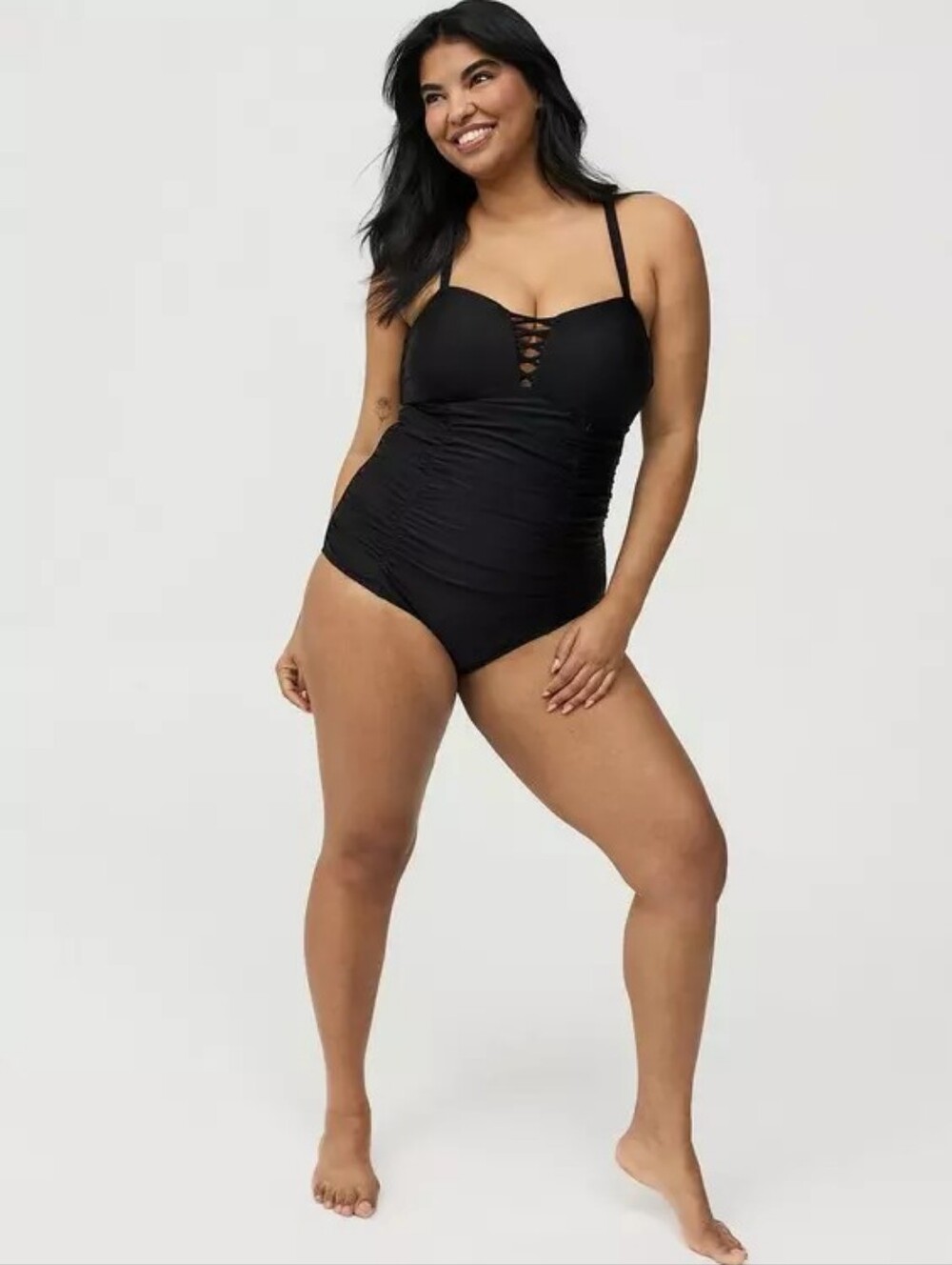 Torrid 1 Slim Fix Lattice One Piece Swimsuit Black 1X